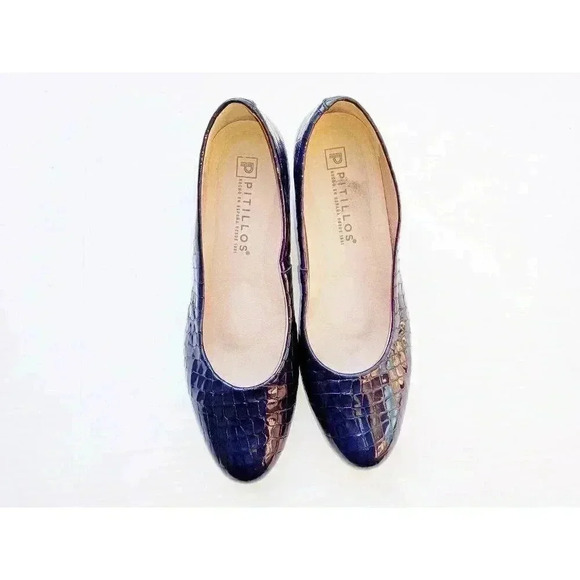 Pitillos Womens Classic Pump Heel Blue Leather Crocodile Slip On Mid Round Toe 9 - Picture 7 of 9